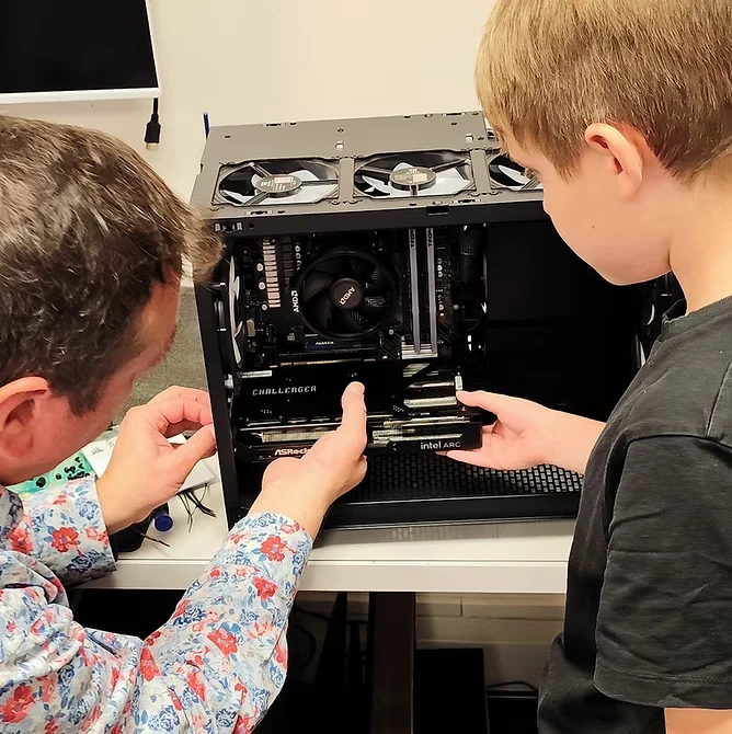 Guiding a customer's son through installing a graphics card