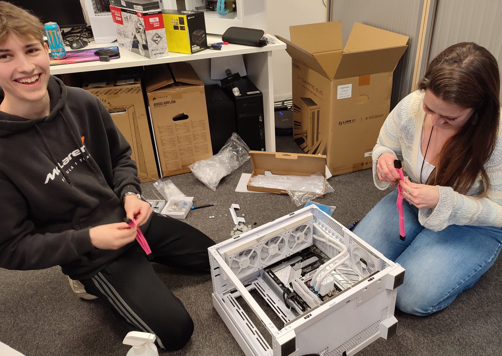 Building a custom white PC together in the workshop