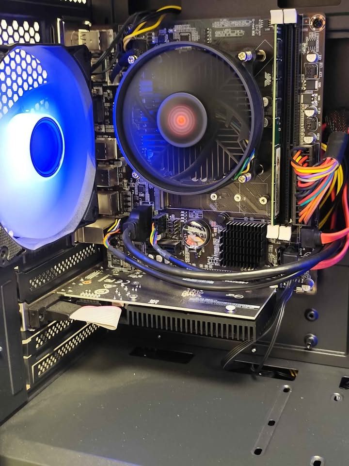 Close-up of a gaming PC's internals with RGB cooling