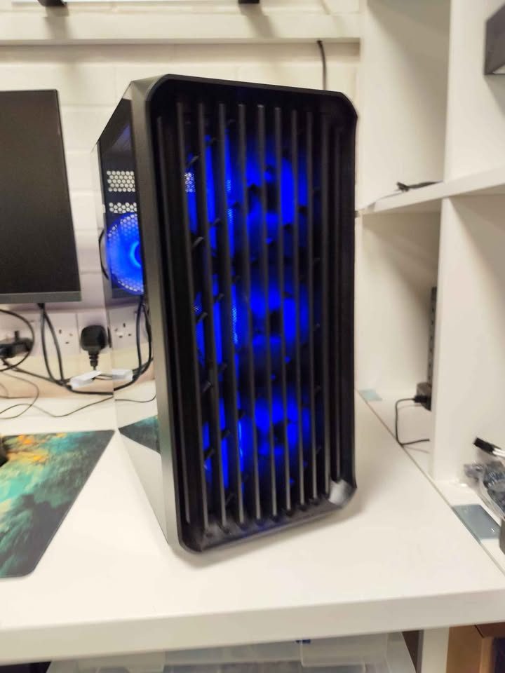 Custom PC build on the shop workbench